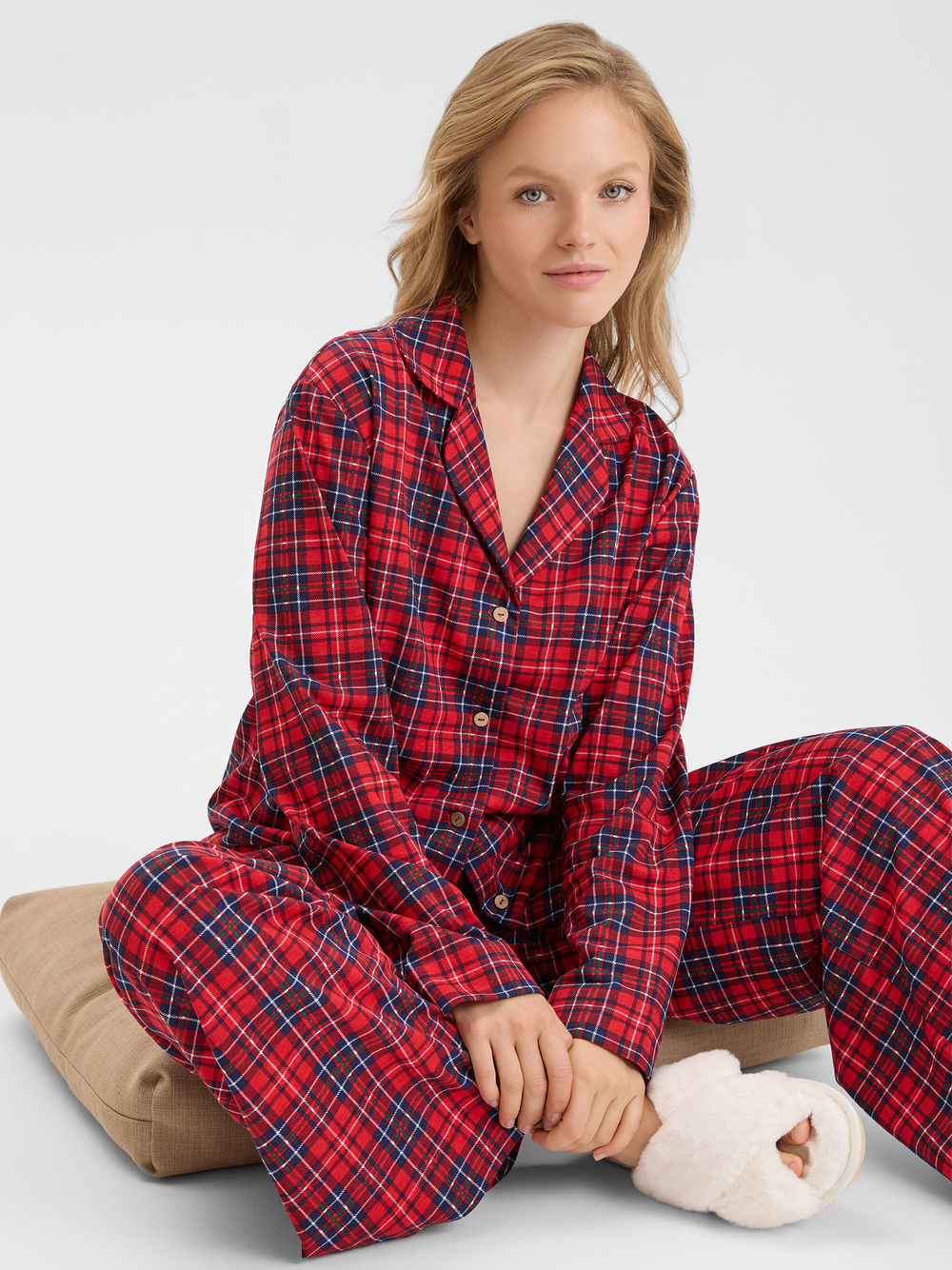 Хлопковая пижама в красную клетку - S размер