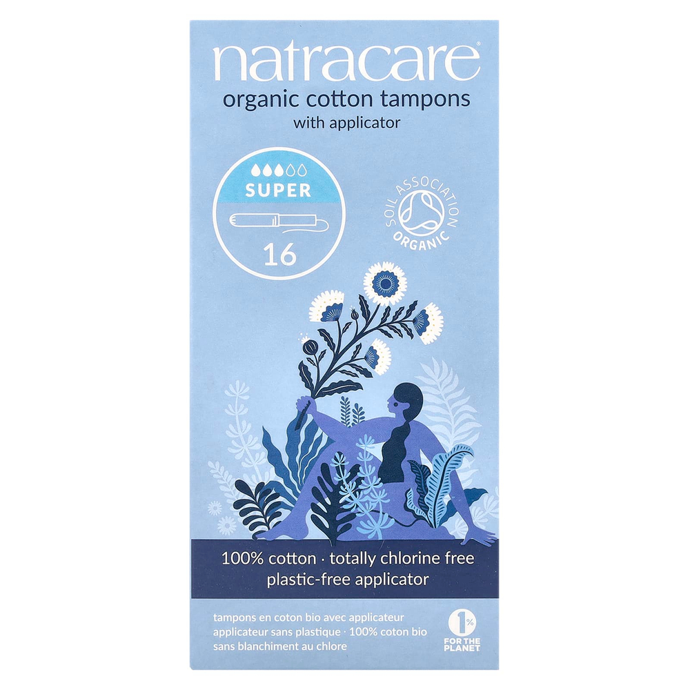 Natracare, тампоны из органического хлопка с аппликатором, супер, 16 штук