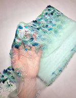 Вышивка на сетке ментол/сирень/морская волна левая К099