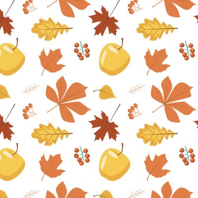 Осенний узор из осенних листьев, яблок и ягод