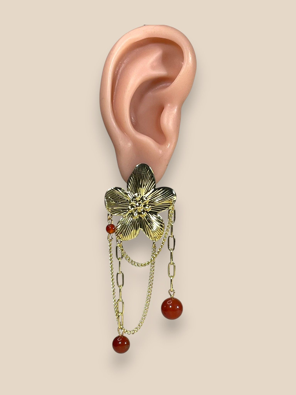 Серьги Сакура с сердоликом