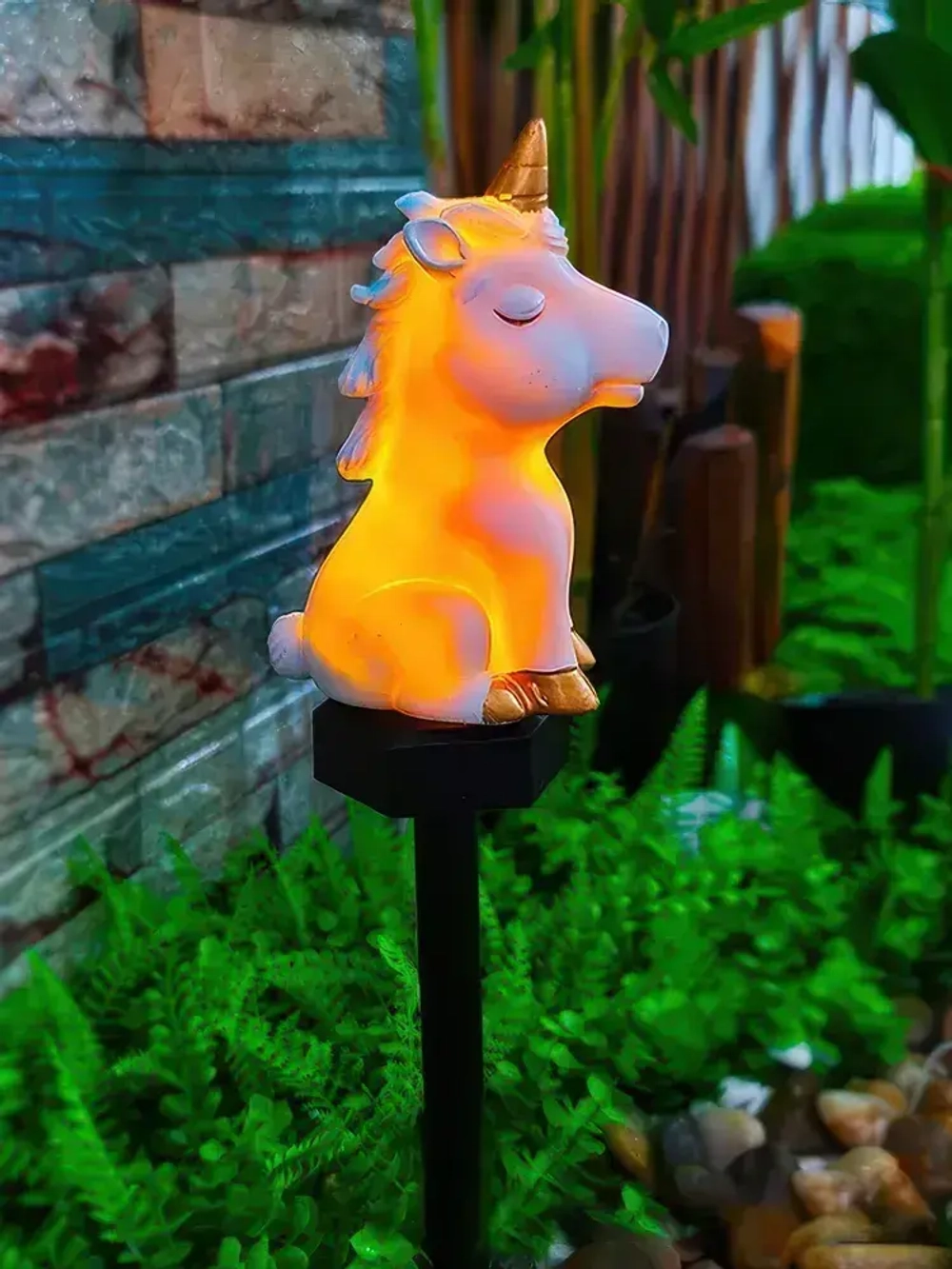 Садовый фонарь единорог, украшение сада, для улицы, на солнечной батареи