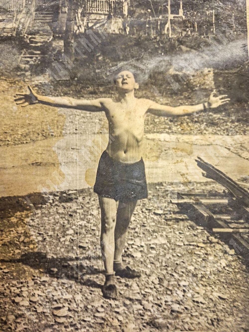 Динес Ю. С. Орлёнок на фоне кирпичной стены. Эскиз. Холст на картоне, масло. 1950-е