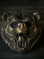 Кованый элемент Голова медведя 35х35 см, литье патина золотая бронза