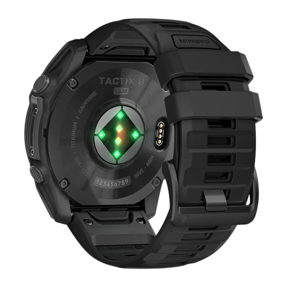 Спортивные часы Garmin tactix 8, 51 мм, Solar, Elite, чёрный силиконовый ремешок Безель из титана, дисплей Solar со стеклом Power Sapphire. Ремешок с классической застёжкой — на запястье обхватом 127–210 мм