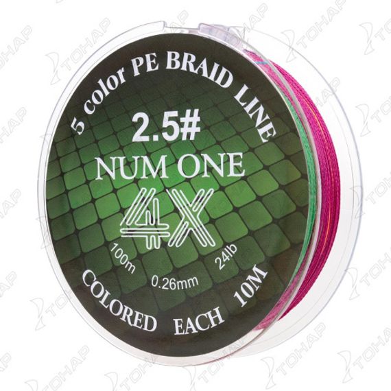 Шнур NUM ONE PE4X-100M 2.5#/0,260 mm Multi Colour Ryobi