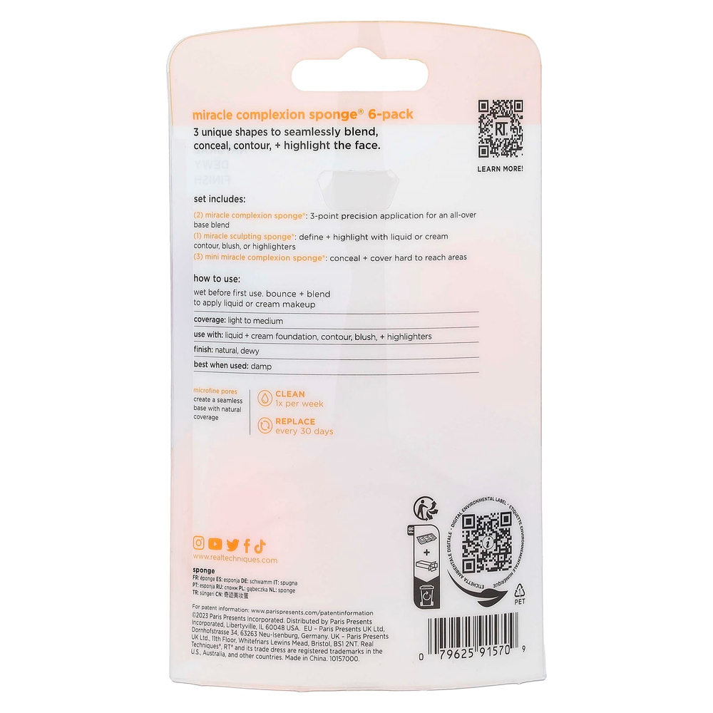 Real Techniques, Miracle Complexion Sponge®, 6 спонжей