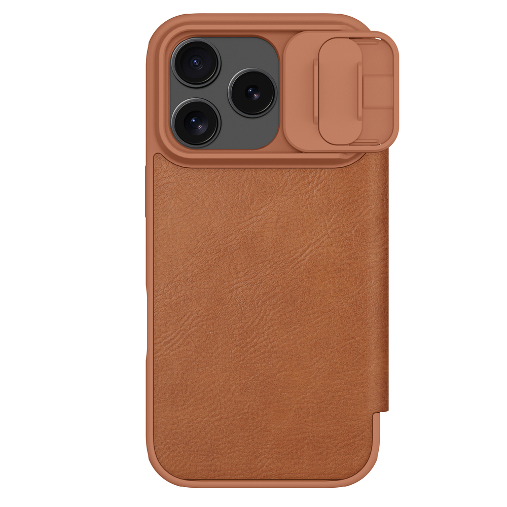 Кожаный чехол книжка коричневого цвета для iPhone 17 Pro, серия Qin Pro Leather от Nillkin