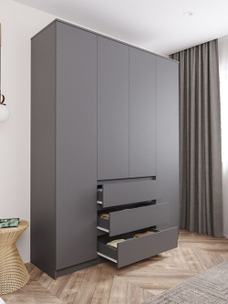 МОРИ МШ1600 Шкаф с 4мя дв и 3мя ящ. (ш1604*г478*в2100мм), ЛДСП Графит