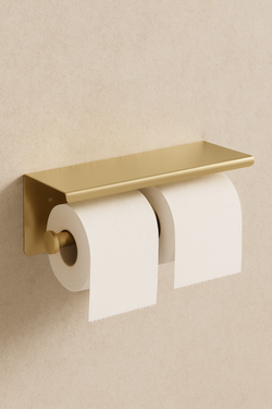 Держатель для туалетной бумаги STWORKI Хельсинки S33350GM настенный, матовое золото, с полкой