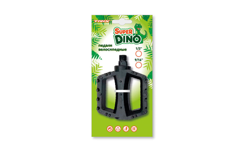 Педали детские TRIX Super Dino пластиковые 100x80мм резьба 12 с шипами черные