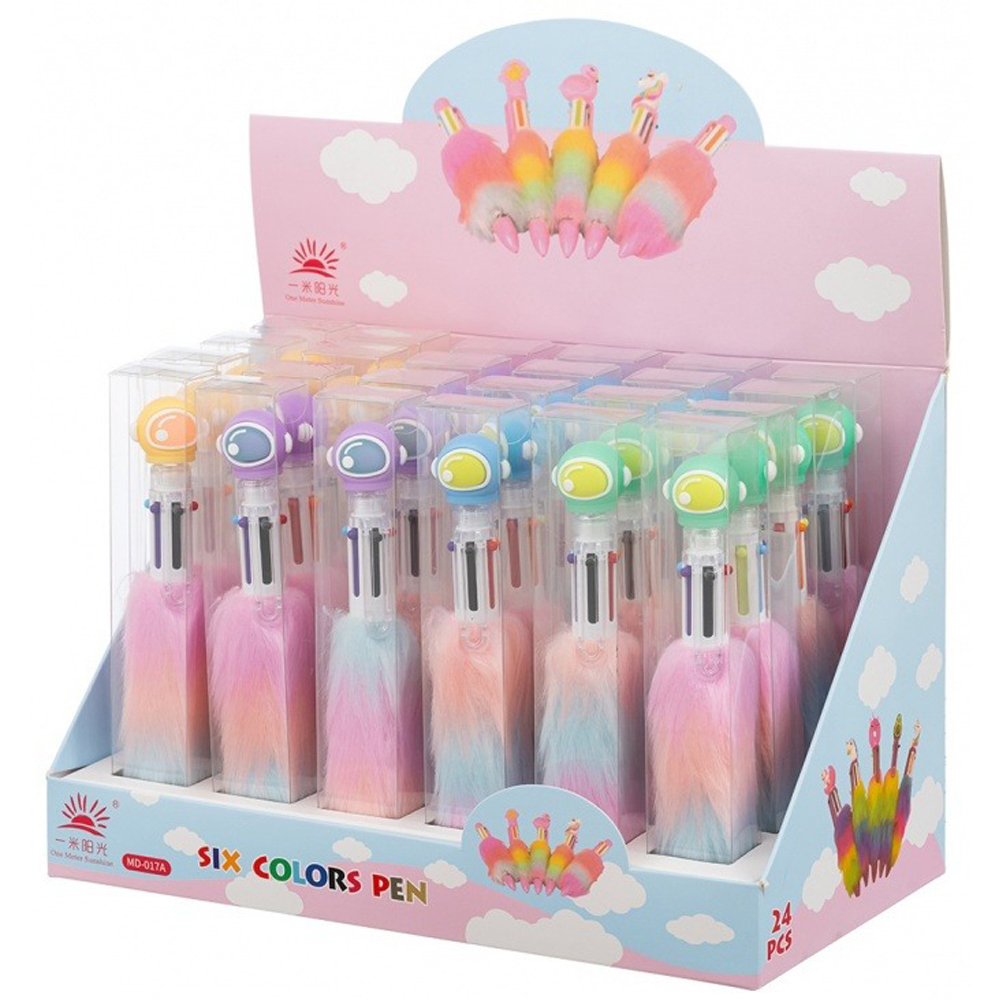 Ручка шариковая, автоматическая, 6в1, Basir, 6-ти цветная, серия "Космонавт", с мехом на корпусе