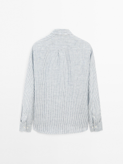 Massimo Dutti Льняная рубашка стандартного кроя, темно-синий