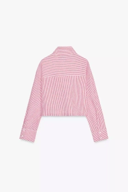 ZARA РУБАШКА В ПОЛОСКУ С ВЫСОКИМ ВОРОТНИКОМ, КРАСНЫЙ/БЕЛЫЙ