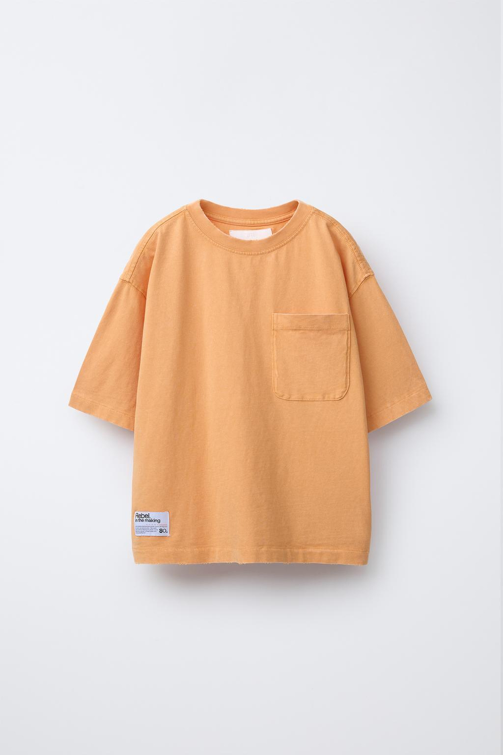 ZARA ФУТБОЛКА С КАРМАНОМ И ЭФФЕКТОМ ПОТЕРТОСТИ, ОРАНЖЕВЫЙ