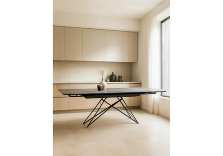 Керамический стол Woodville Блэкберн 140(200)х80 серый мрамор larka grey, черный