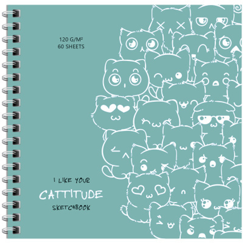 Скетчбук 60л., 150*150 MESHU "Cat wave", на гребне, выб. лак, soft-touch, 120г/м2