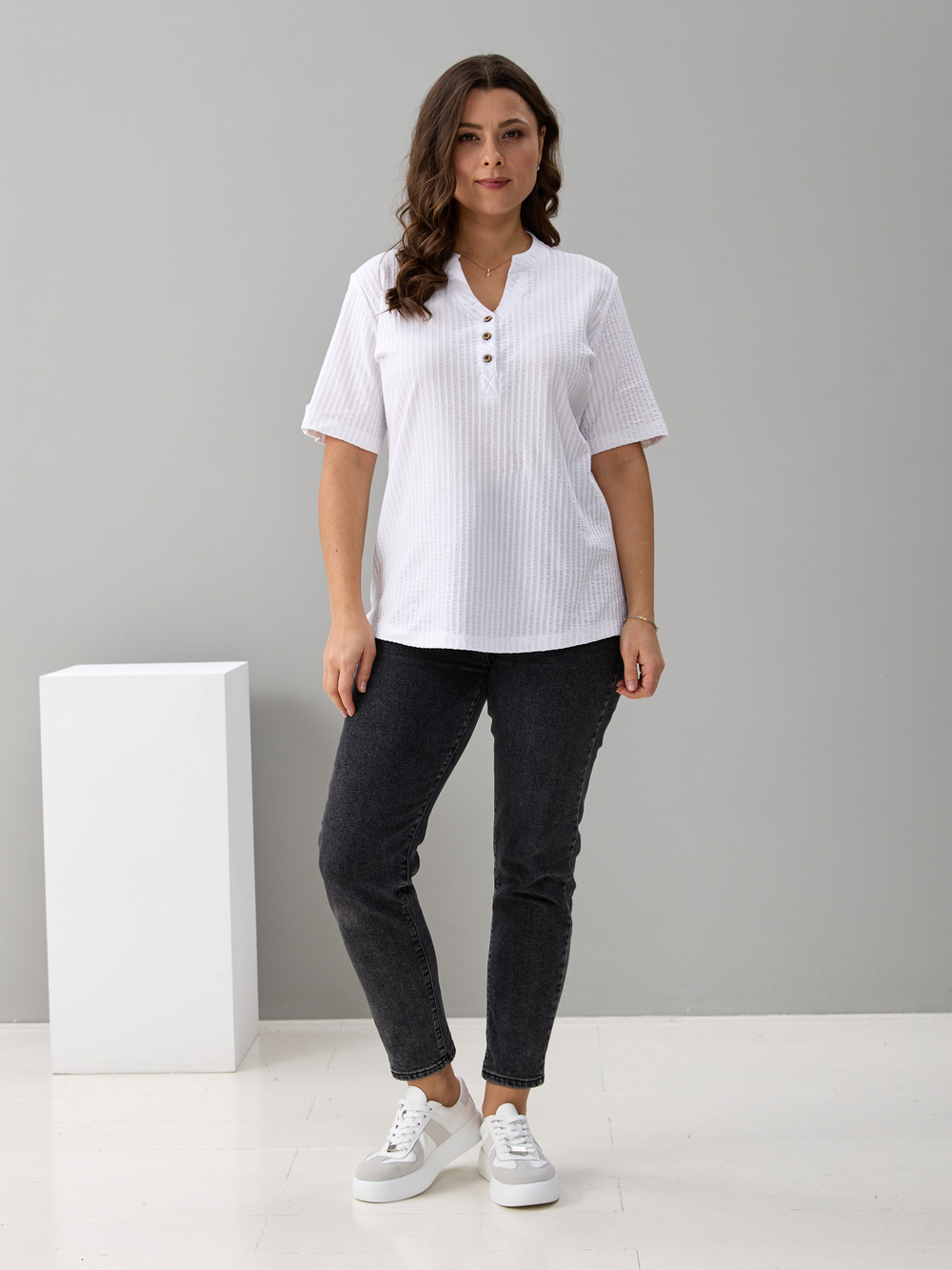 Блузка БЛ-122/молоко-жаткаполоса