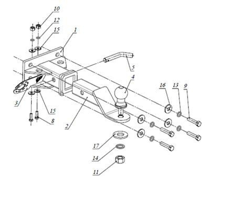 Фаркоп под квадрат для Toyota Hilux, с 2010 г., Бизон.FA 0572-E