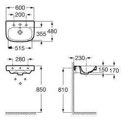 Раковина подвесная Roca Debba 60x48см. 32799400Y схема