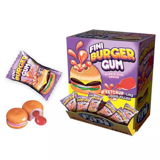 Жевательная резинка Fini Burger с вишнёво-клубничной начинкой, 5 г (Испания)