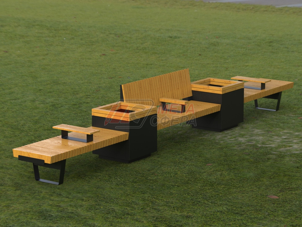 Скамейка Rail Road 02 с 2-мя вазонами и подлокотниками