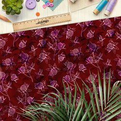 Ткань мембрана эскиз белого клевера на бордовом фоне