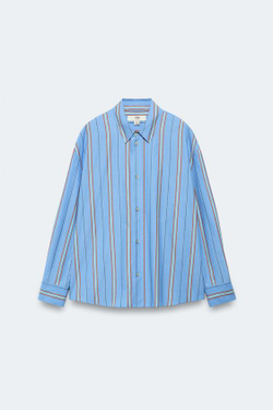 ZARA РУБАШКА ОВЕРСАЙЗ В ПОЛОСКУ - LIMITED EDITION, СИНИЙ