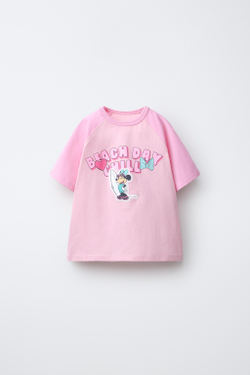 ZARA ФУТБОЛКА С РУКАВАМИ РЕГЛАН MINNIE MOUSE © DISNEY, РОЗОВЫЙ