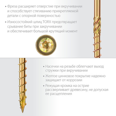 ЗУБР КС-Т, 160 х 6.0 мм, TX30, тарельчатая головка, желтый цинк, 100 шт, конструкционный саморез, Профессионал (30051-60-160)