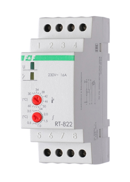 Реле контроля температуры RT-822 50-260В 16А 1P IP20 (от +30 до +60 град.C)