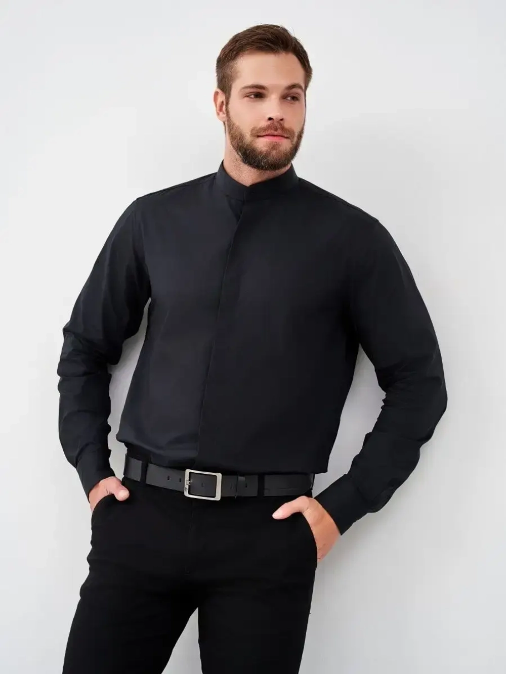 Рубашка без воротника приталенная SLIM FIT