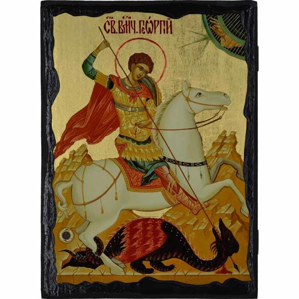Георгий Победоносец. Афонская икона под старину с мощевиком.