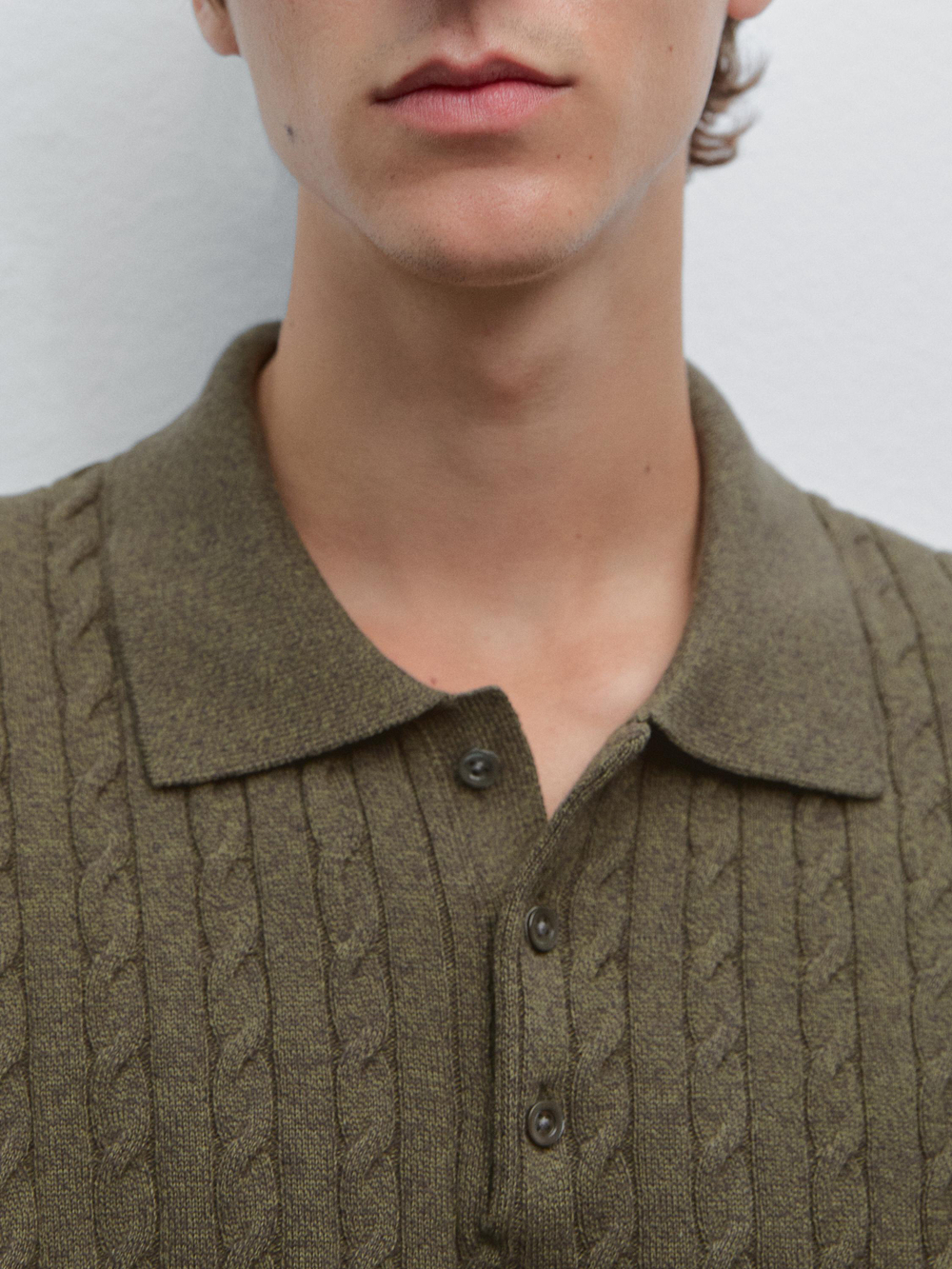 Massimo Dutti Поло с рельефным узором, зеленый