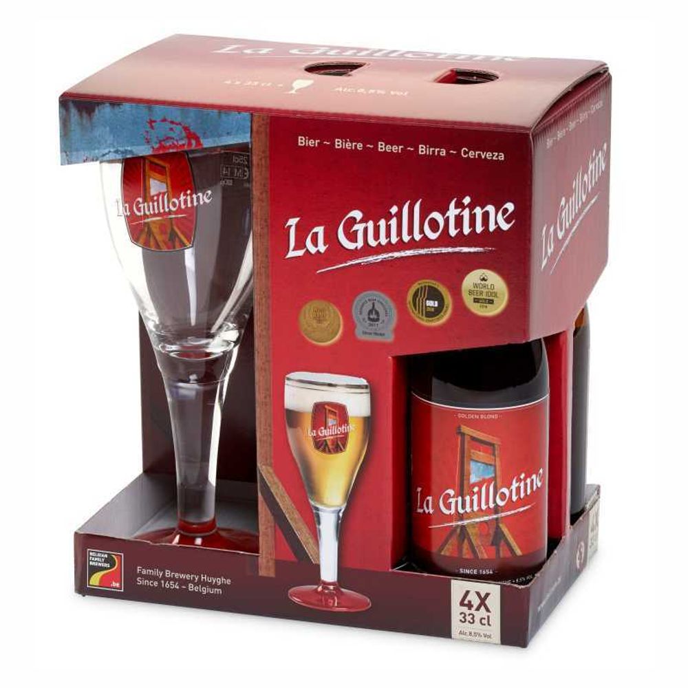 Пивной Подарочный Набор Хёйге Ля Гильотин / Huyghe La Guillotine - 4*0.33+Бокал
