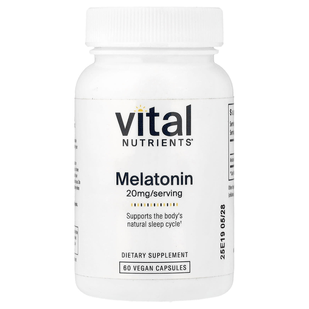 Vital Nutrients, Мелатонин, 20 мг, 60 веганских капсул