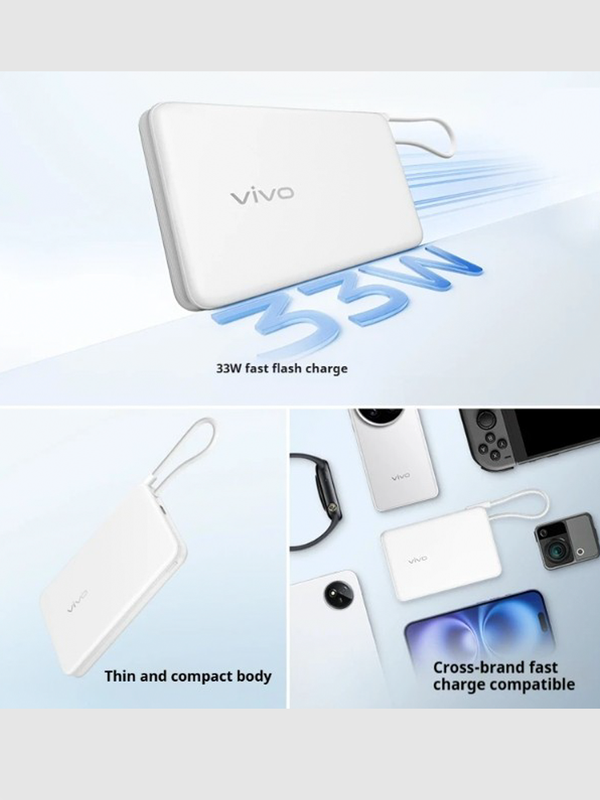Внешний аккумулятор Vivo 33W Power Bank 10000 mAh Speed белый (33W Built-In USB Cable)