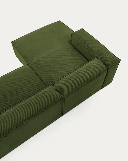 3-местный диван Blok с левым шезлонгом в зеленом толстом вельвете 330 см