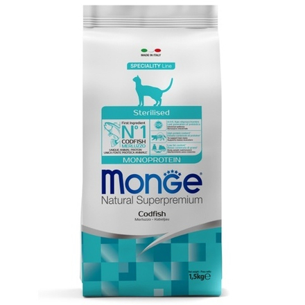 СУХОЙ МОНОПРОТЕИНОВЫЙ КОРМ ДЛЯ СТЕРИЛИЗОВАННЫХ КОШЕК С ТРЕСКОЙ, 1,5 кг 5531 MONGE CAT STERIL.GODFIS