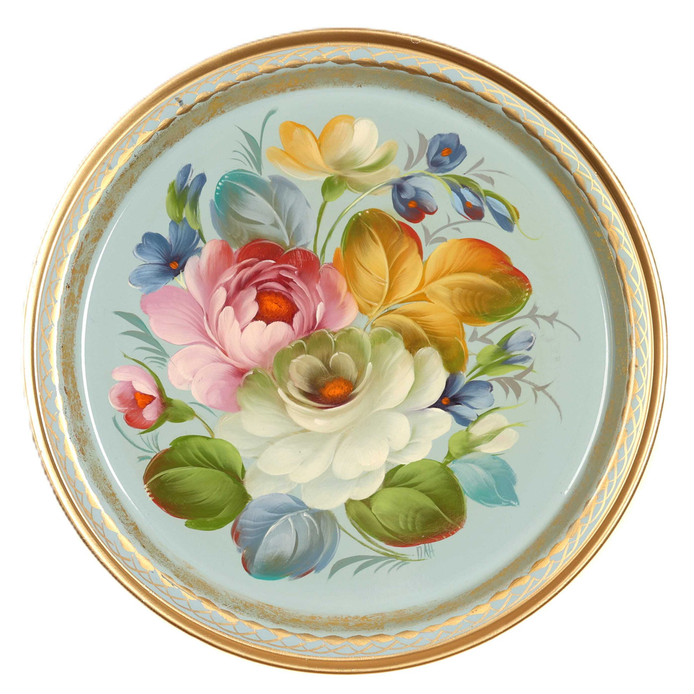 Жостовский поднос декоративный, размер 22 см (A5), металлический