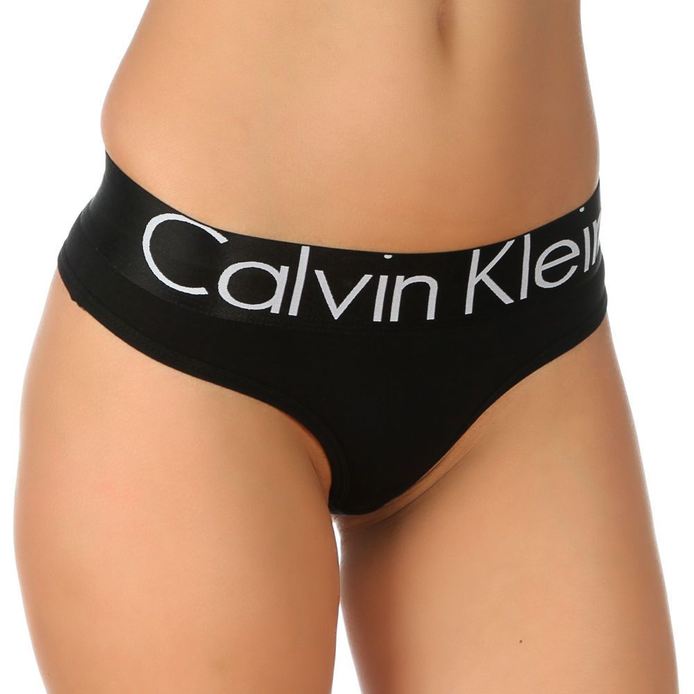 Женские трусы стринги черные с черной резинкой Calvin Klein Women String B-Black