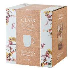 Кружка с двойными стенками и декором внутри v=350мл (боросиликатное стекло) (подарочная упаковка)