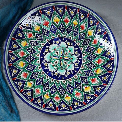 Ляган Риштанская Керамика Цветы , 41 см, синий