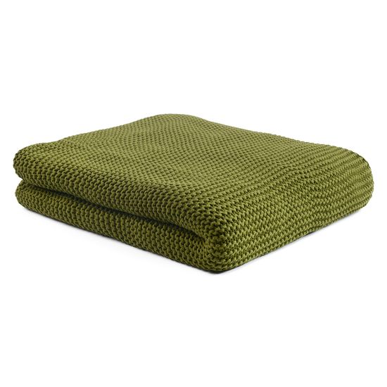 Плед из хлопка жемчужной вязки оливкового цвета из коллекции essential, 130х180 см