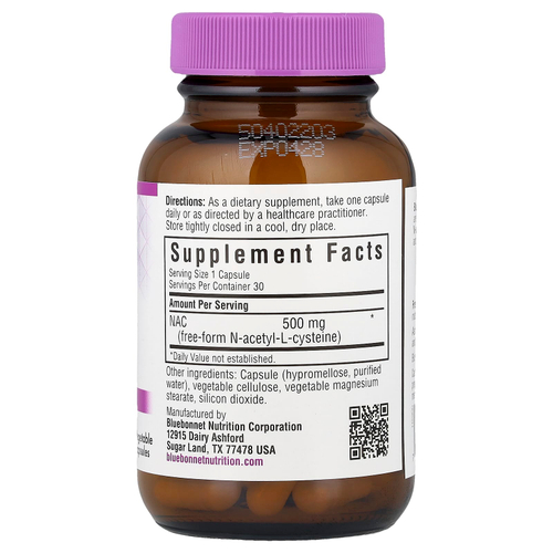 Bluebonnet Nutrition, NAC, 500 мг, 30 растительных капсул