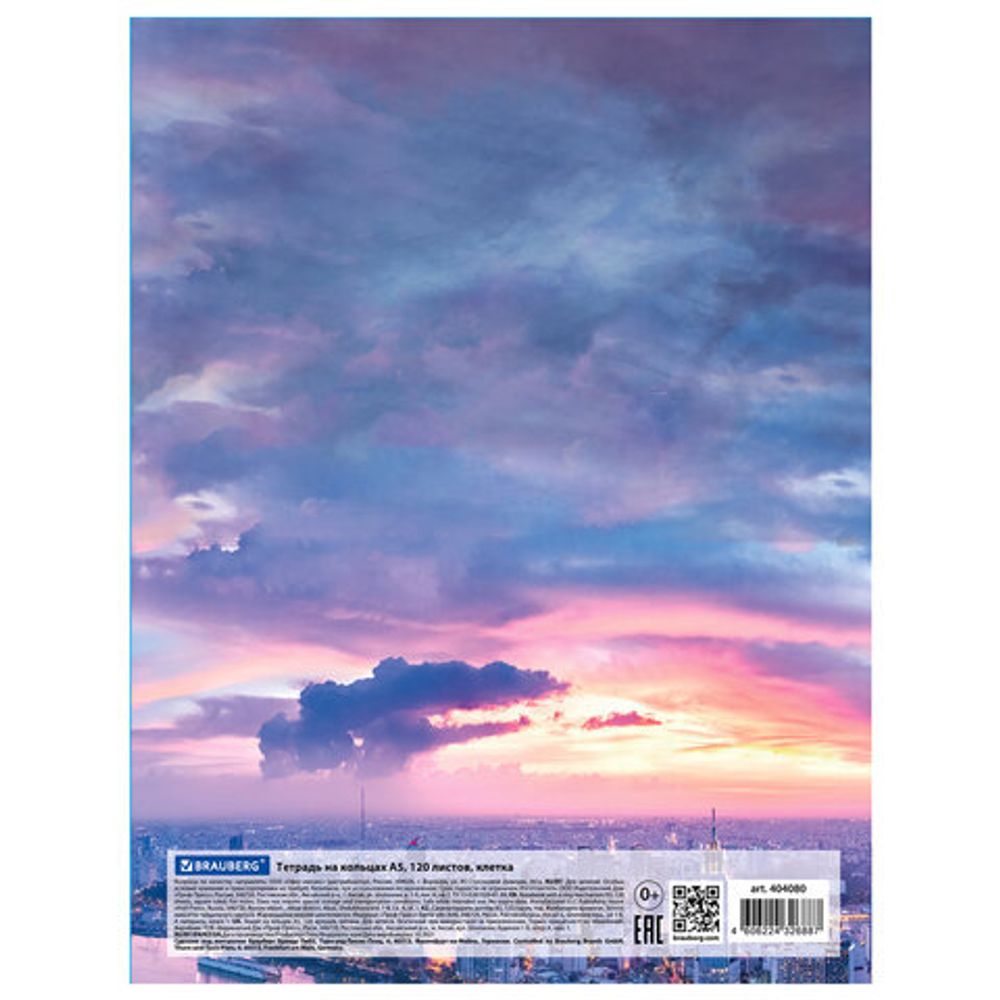 Тетрадь на кольцах А5 175х215 мм, 120 л., твердый картон, клетка, BRAUBERG, "Travel", 404080