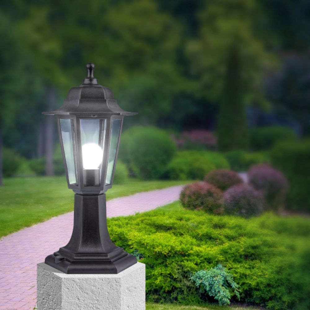 Садово-парковый светильник ЭРА Шестигранные НТУ 06-60-001 черный 6 гранный напольный IP44 Е27 max60Вт | Садово-парковые светильники