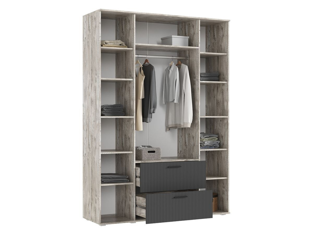 Шкаф для одежды распашной с полками и штангой 4 створки Браш Графит/Дуб Юкон 160х 51х 223 см