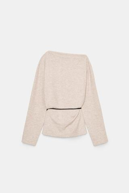 ZARA ТОП ИЗ РЕЛЬЕФНОЙ ТКАНИ С ПОЯСОМ, БЕЖЕВЫЙ МЕЛАНЖ