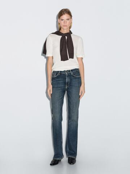 Massimo Dutti Расклешенные джинсы с высокой посадкой, синий